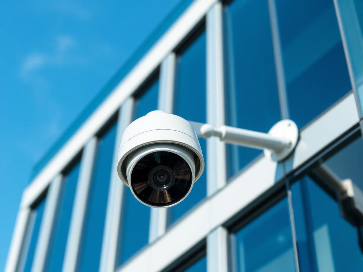 Câmera de segurança profissional instalada em prédio comercial